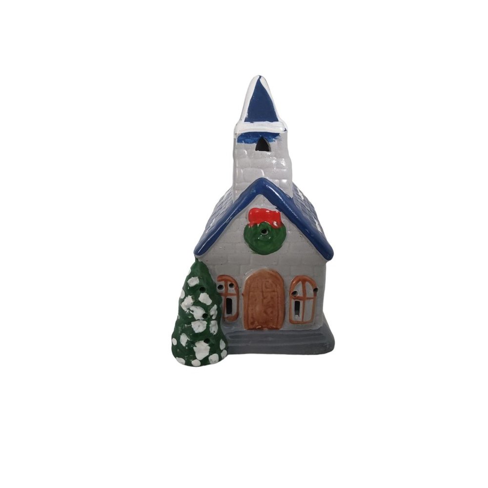 vintage 1990s glazed ceramic christmas village church